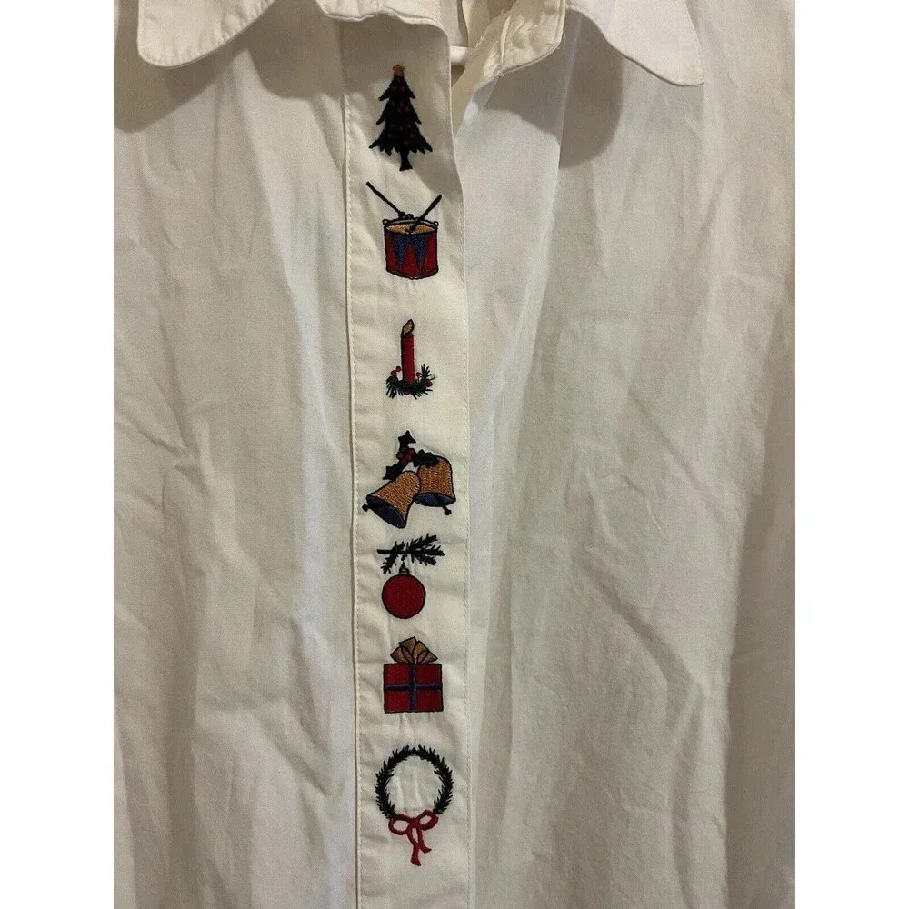 Vintage Woolrich Embroidered Christmas Button Up Shirt Size XL Women 100% Cotton - Picture 3 of 5
